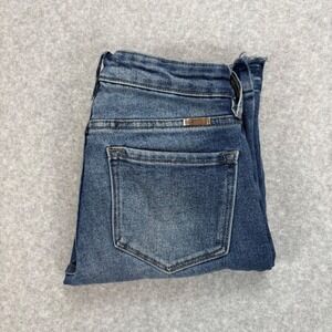 KanCan Straight Leg Jeans Womens 23 Blue Low Rise Raw Hem Side Slit Boho Faded